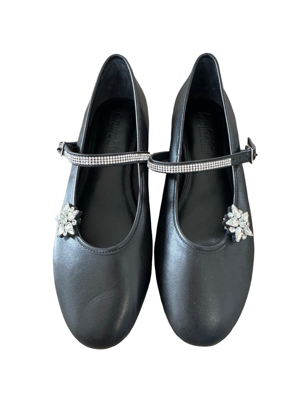 Fabylrobin Mary Jane Flats with Crystal Strap and Removeable Floral Brooch